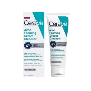 CeraVe Acne Foaming Cream Cleanser 4% Benzoyl Peroxide 150ml – Acne Treatment Face Wash